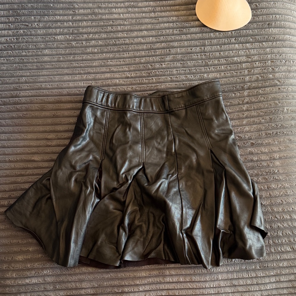 Black Leather Pleated Skirt